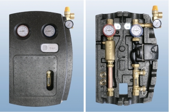 Tweevoudig pompstation RP-BS2, voor aanvoer- en retourleiding collectorcircuit.